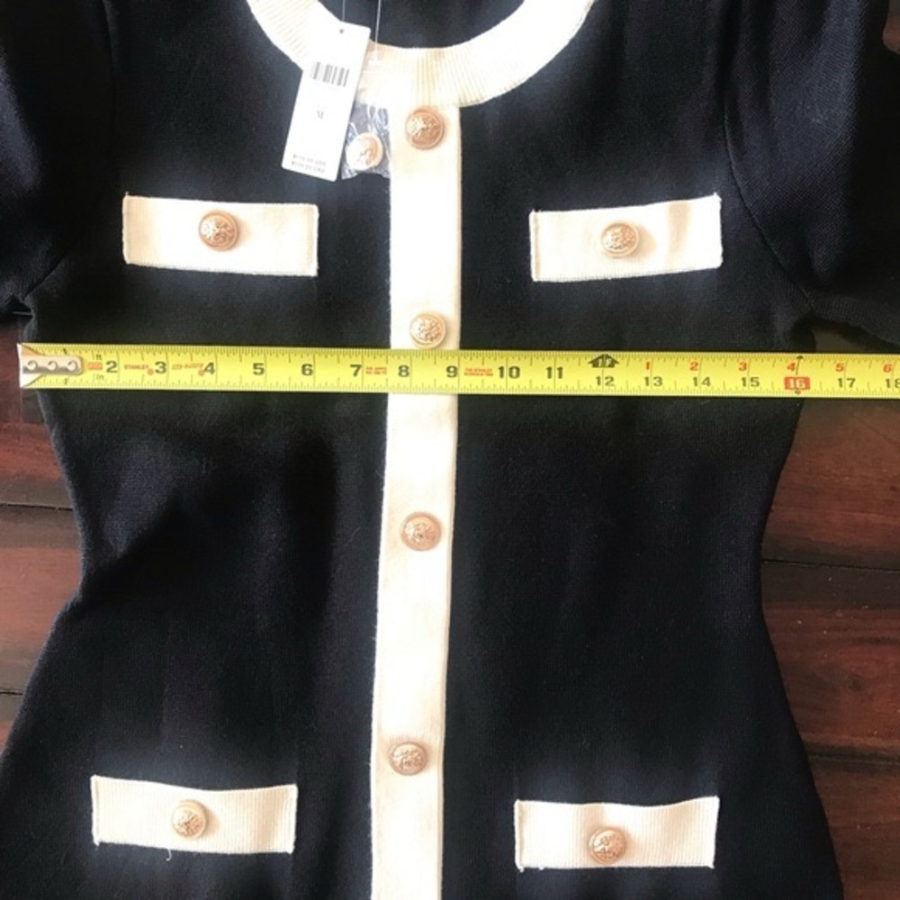 NWT! Endless Rose Contrast Rib Sheath Dress Gold Button Size Medium - Picture 13 of 15